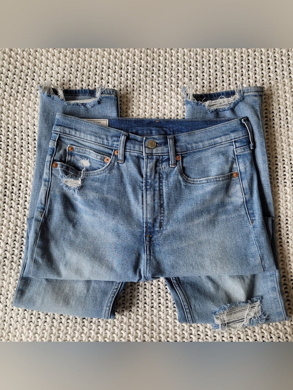 Gap Cigarette High Rise Distressed Jeans, Light Wash